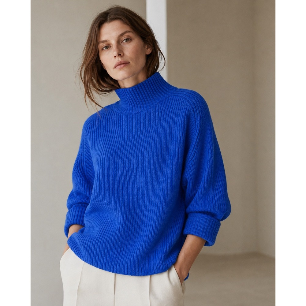COS Royal Blue Wool Oversized Mock Neck Sweater Scandi Girl XS Elevated Basic
